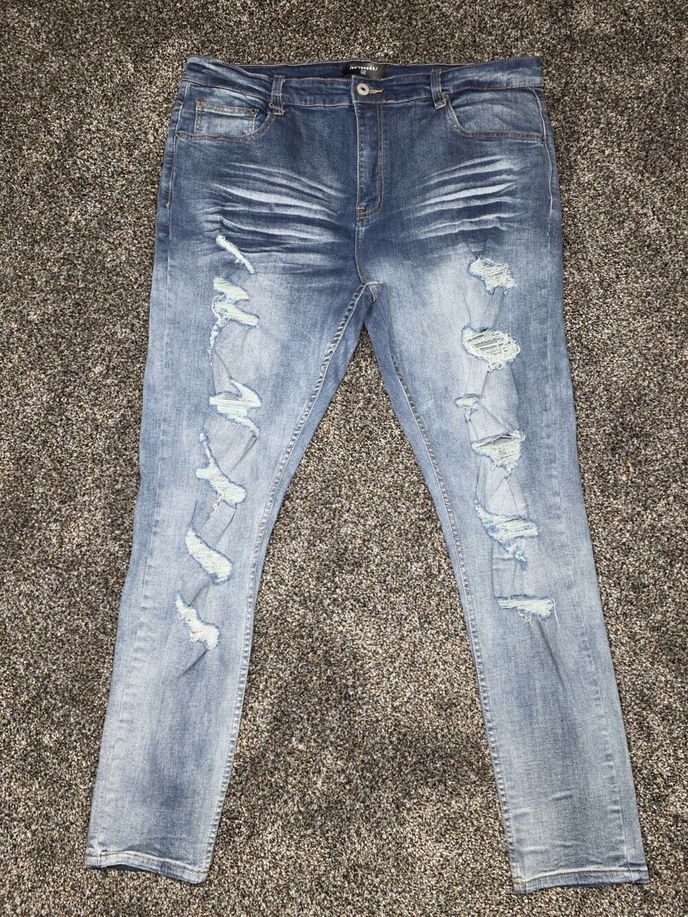 Serenade Mens Distressed Ripped Denim Jeans Size 42 Slim Skinny Stretch Blue...